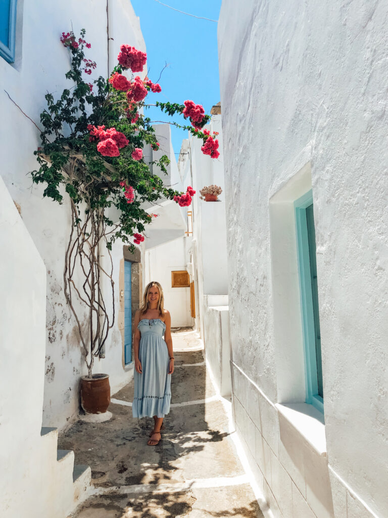 Woman standing in Plaka in Milos